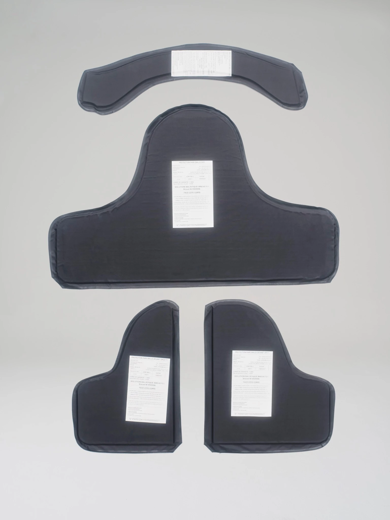 Front view of an NIJ 3A certified ballistic pack displayed on a light grey studio background.