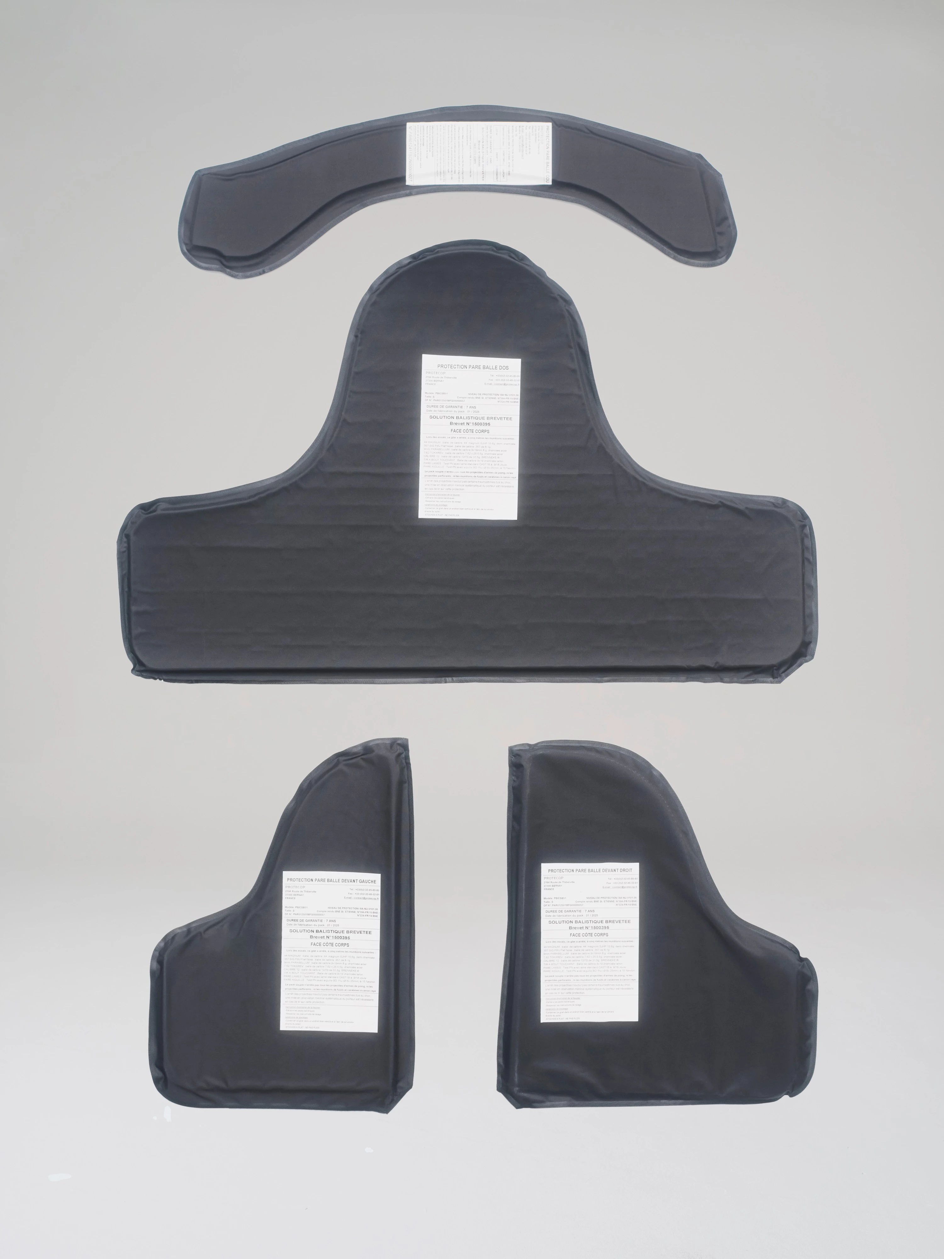 Front view of an NIJ 3A certified ballistic pack displayed on a light grey studio background.